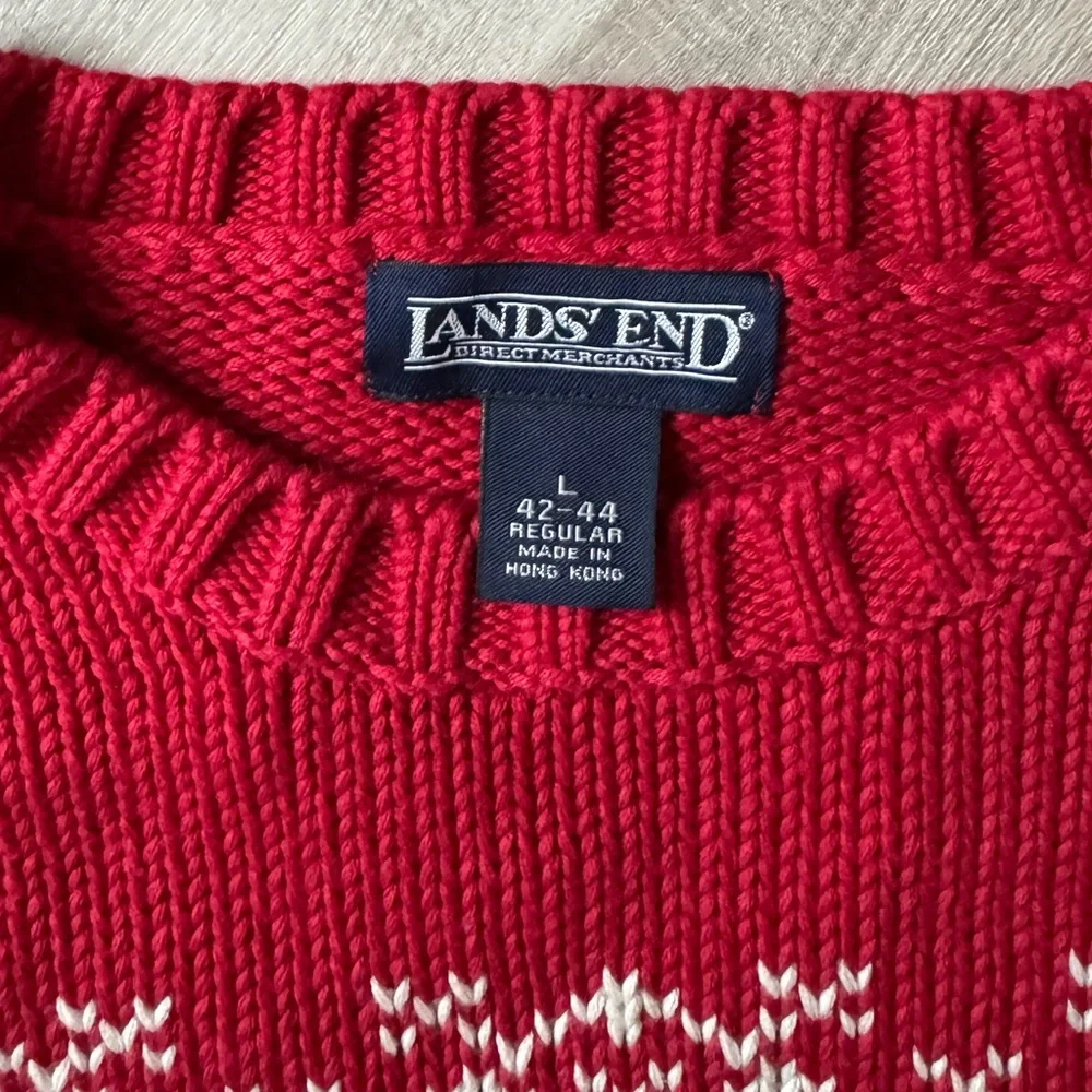 Lands End Red Womens Holiday Cabincore Grandpa Sweater Reindeer Snowflakes - Picture 7 of 9